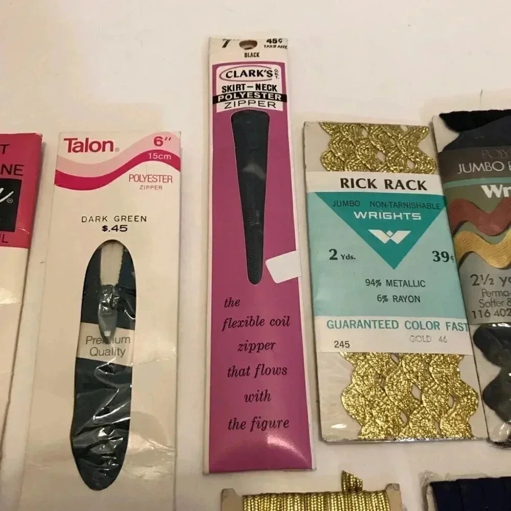 NEW Vintage Lot Ric Rick Rack Edging Zig Zag Trim Wrights Edge Tape Zippers Lot
